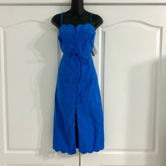 Anthropologie Blue Midi Dress Size 10 NWT Button Front Scallop Spaghetti Straps - Picture 4 of 10